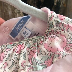 Jacadi long sleeve, ruffle collar pink onesie 6mo